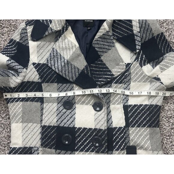 RAMPAGE Button Double Breasted Navy Plaid Coat Jacket Women's Large - Picture 4 of 9